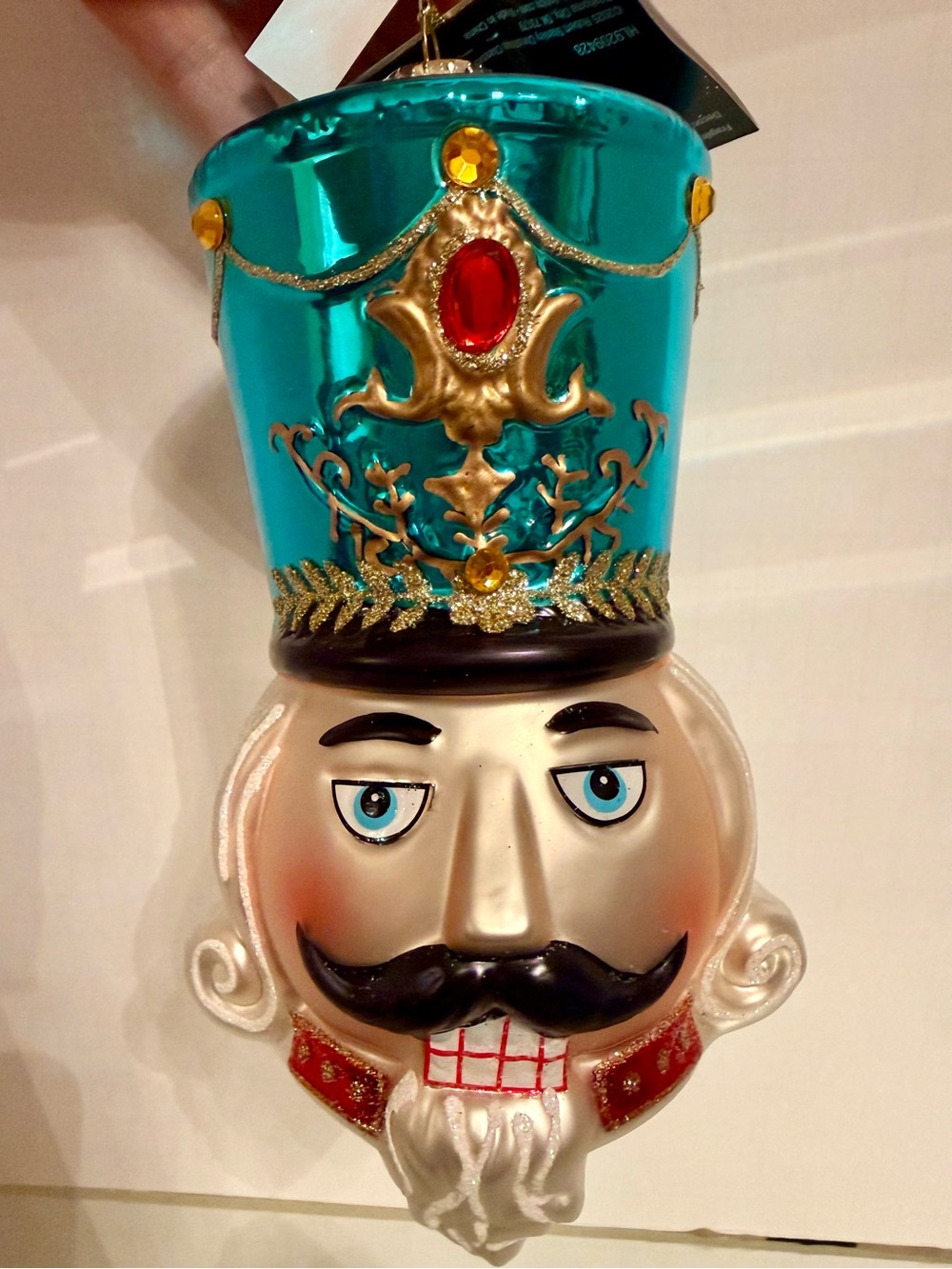 5.5” Large Teal Nutcracker Head Christmas Ornament - non-shattering